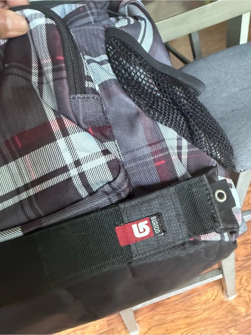Vintage Burton Gray Plaid Backpack with Red Accents